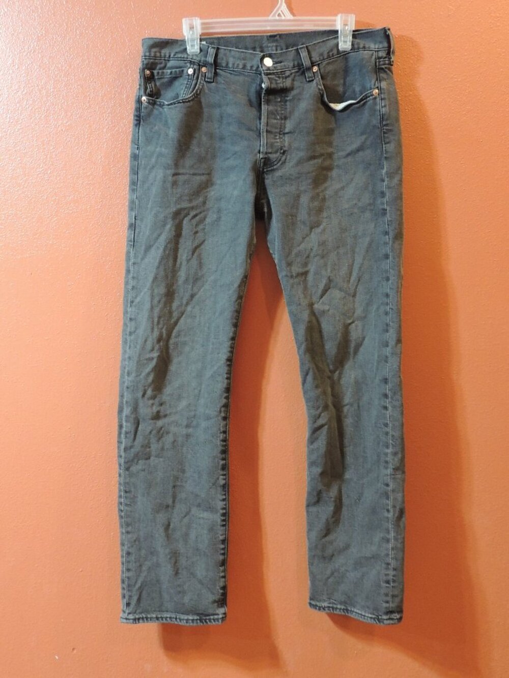 Levi 501 Jeans Y2K Men 34x32 Fade Black Large E Pockets Button Fly Denim Jeans